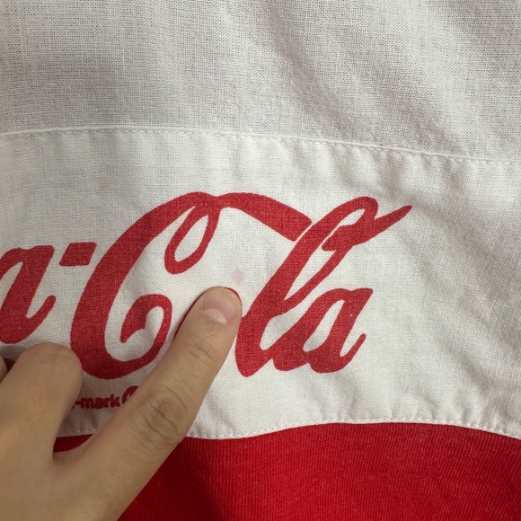Vintage 1980's Retro Coca Cola Red & White Striped Rugby Long Sleeve Shirt Sz L - Picture 6 of 8